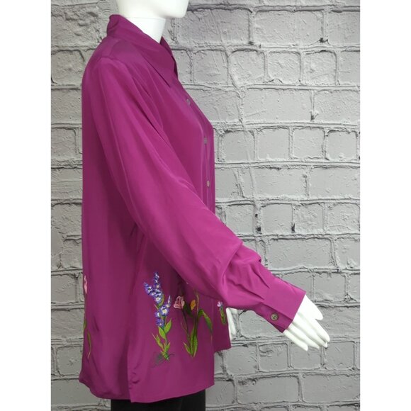 Vintage Donna Dewberry Womens M Silk Embroidered Top Fuchsia QVC New Roomy Fit - Picture 7 of 11